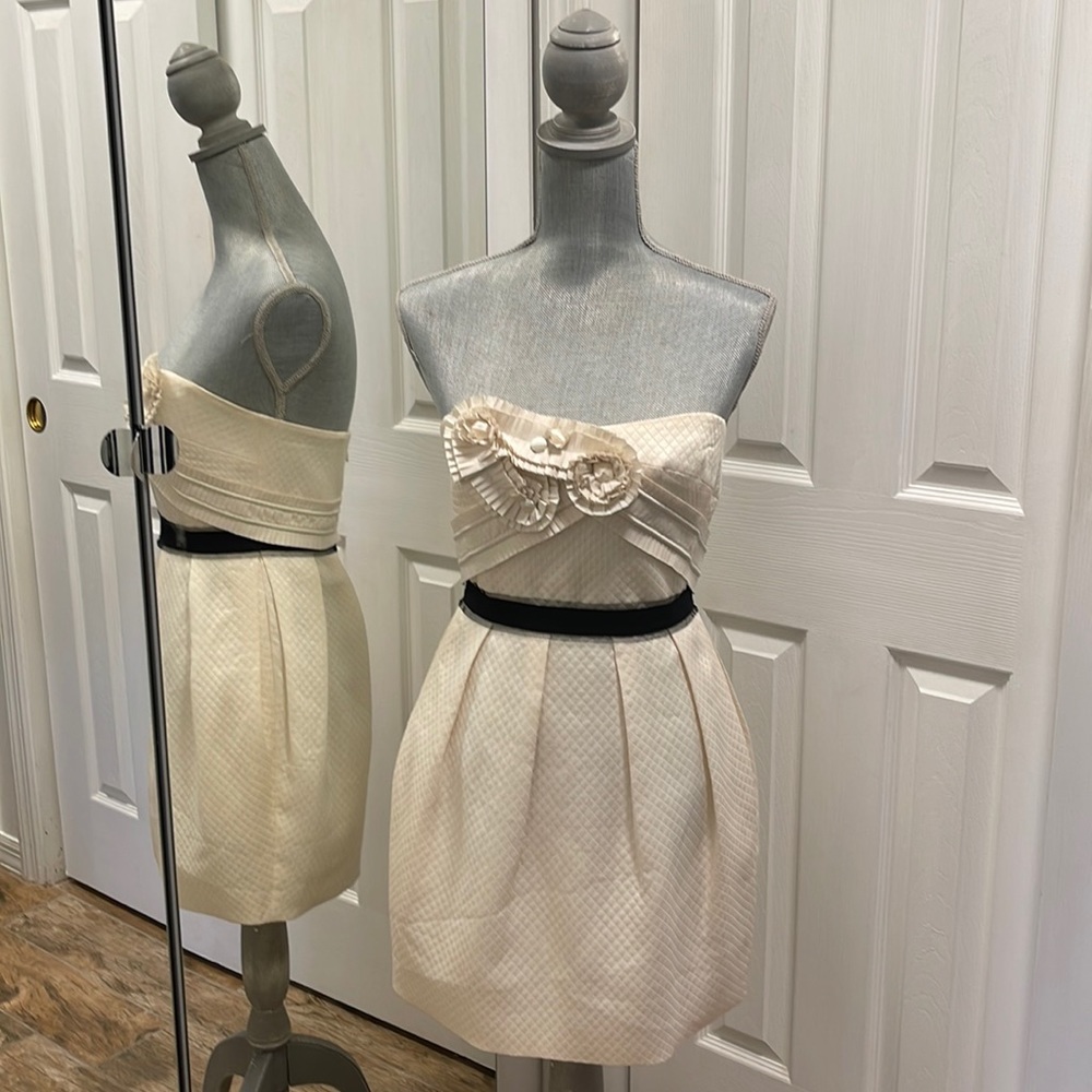 BCBGMAXAZRIA Strapless Floral Appliqué Dress Sz 4